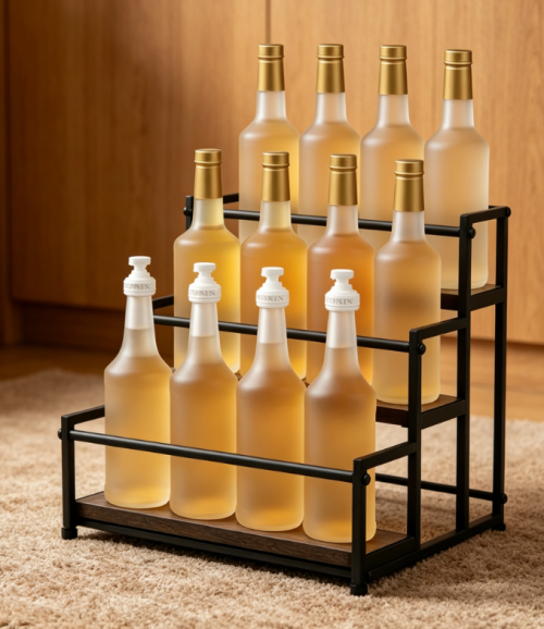Three-layer metal multi-bottle coffee syrup and spice rack